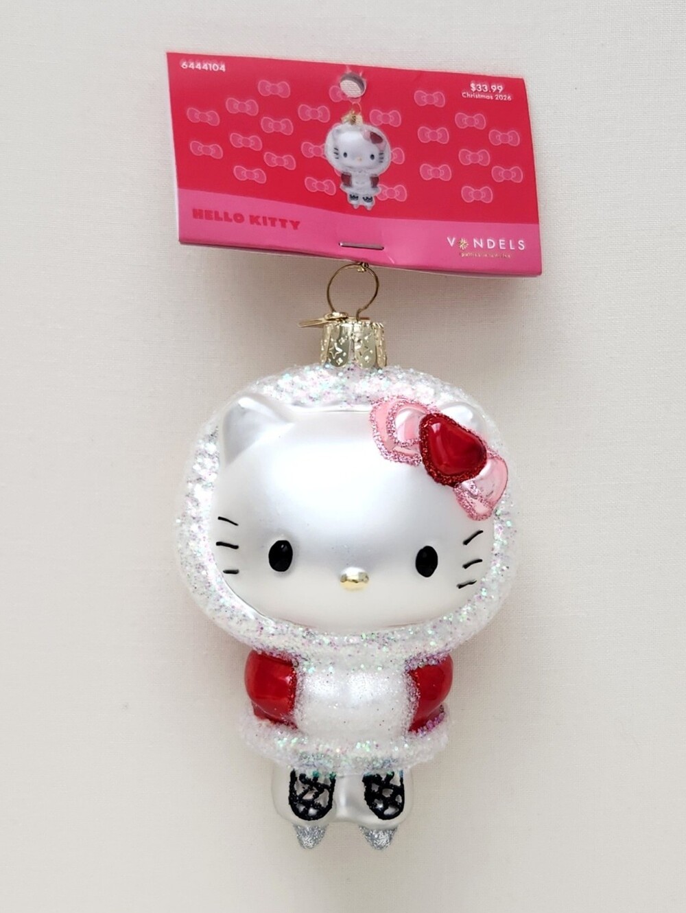 Vondels Hello Kitty Ice Skating Glitter 2026 Christmas Ornament, New w/ Tag